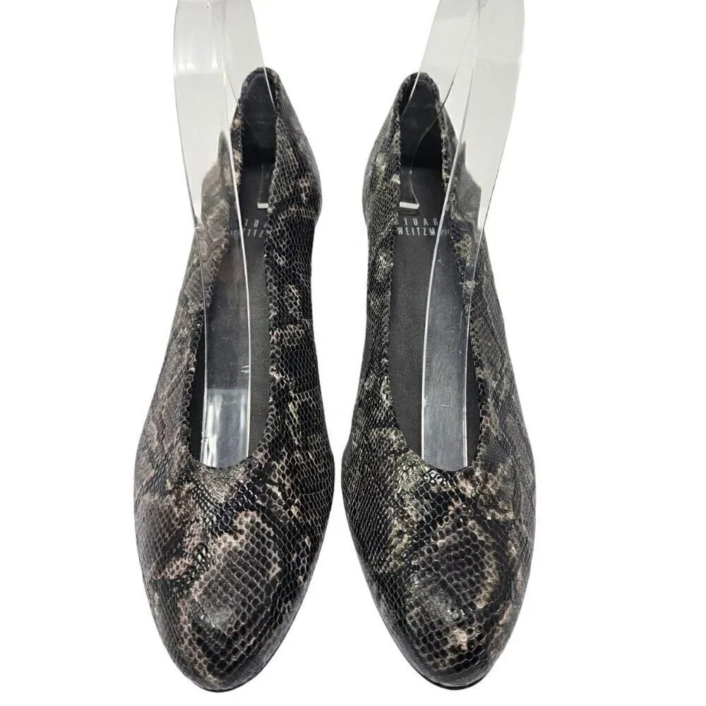 Stuart Weitzman Snakeskin Embossed Leather Pumps Heels Gray Women’s Size 7 Party